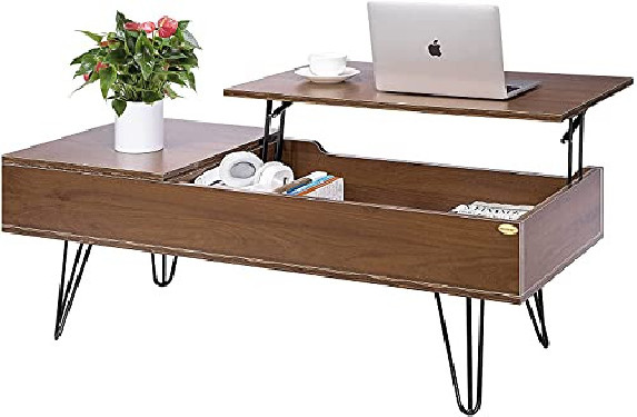 VIVOHOME Lift Top Coffee Table and Dining Table with Partition Storage Function Suitable for Living Room, Office, Small Apart