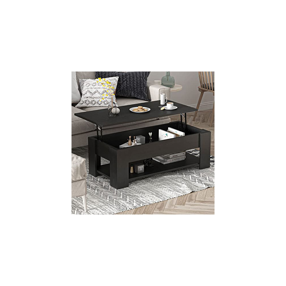 Lift Top Coffee Table Central Table with Compartment & Storage Shelf for Living Room Black 41.3”L x 19.7”W x  15”-20.6”  H