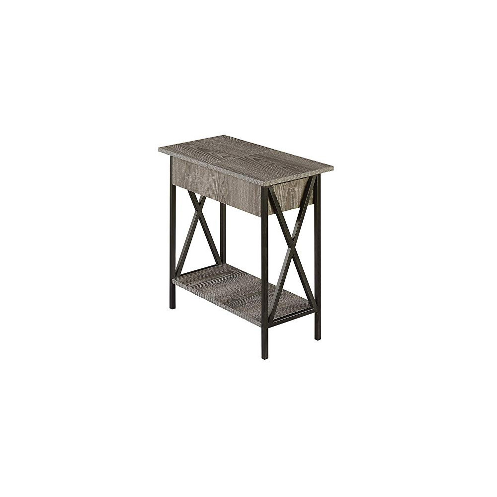 Convenience Concepts Tucson Flip Top End Table with Charging Station and Shelf, Weathered Gray