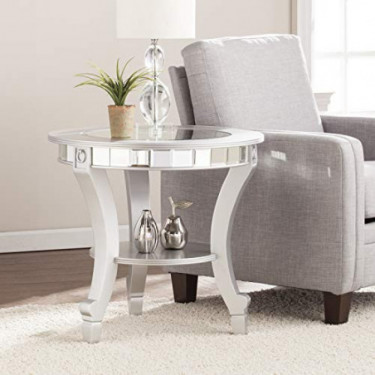 SEI Furniture Lindsay Glam Mirrored Round, End Table, Silver