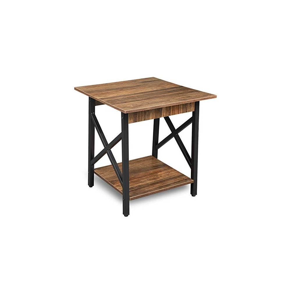 GreenForest End Table 24 inch Industrial Design Side Table with Storage Shelf for Living Room, Easy Assembly, Rustic Walnut