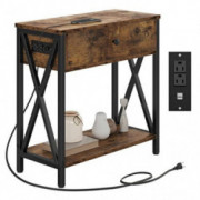 IRONCK Side Table, End Tables with Charging Station, USB Ports & Power Outlets, Pull-Down Drawer, for Small Spaces, Living Ro