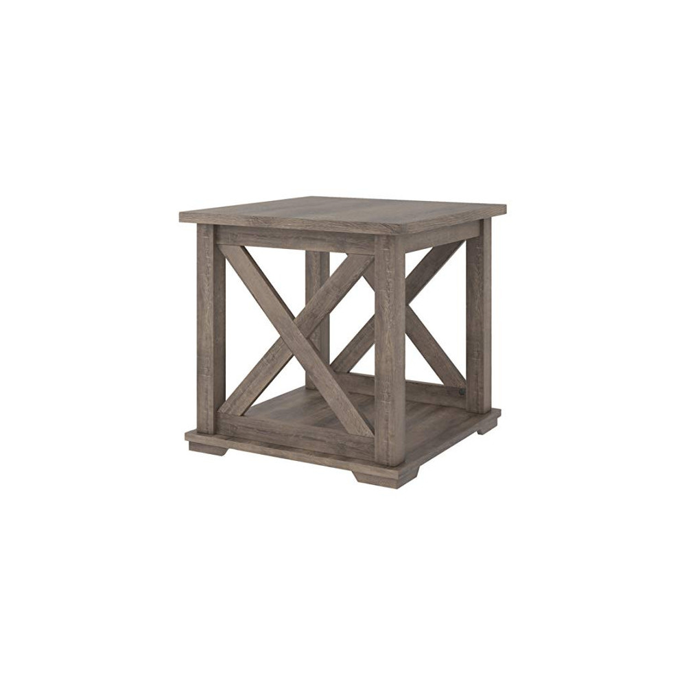 Signature Design by Ashley Arlenbry Farmhouse End Table with Crossbuck Details, Weathered Oak Brown