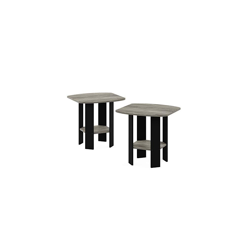 FURINNO Simple Design End Table, 2-Pack, French Oak Grey/Black