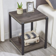 EXCEFUR End Table with Storage Shelf,Vintage Side Table for Living Room,Rustic Wood and Metal Nightstand for Bedroom,Grey