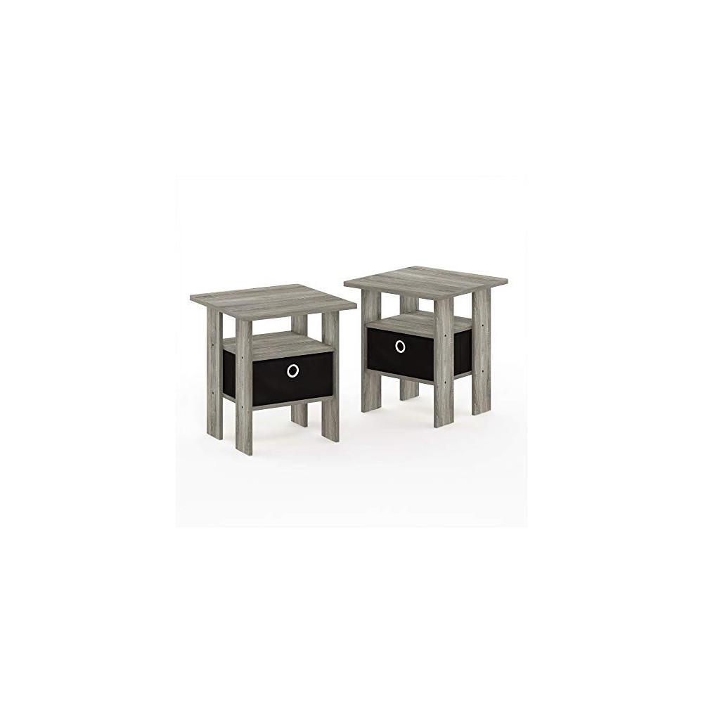 FURINNO Andrey End Table Nightstand Set, 2-Pack, French Oak Grey