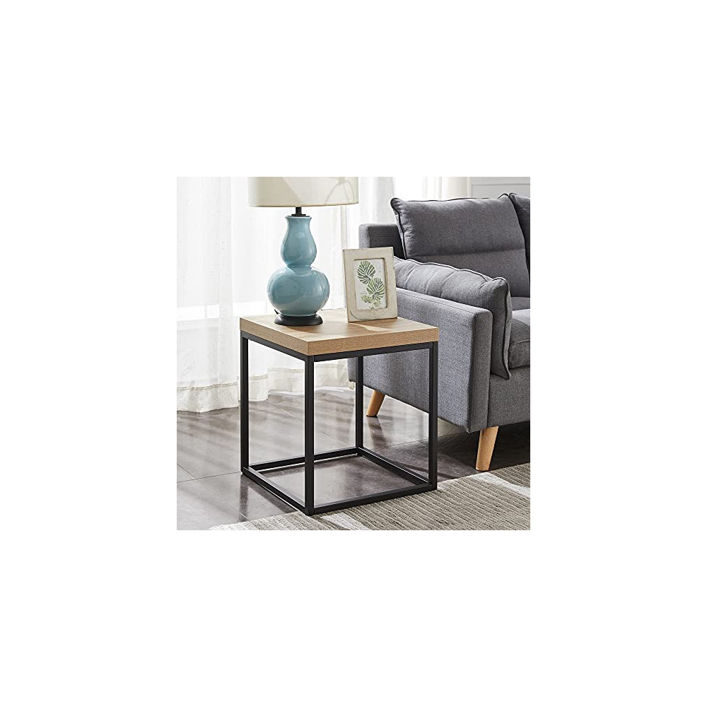 CENSI Modern Wood and Metal End Table/Side Table/Nightstand with Extra Thick 1.6"/40mm Wooden Natural Oak Top, Square Shape, 