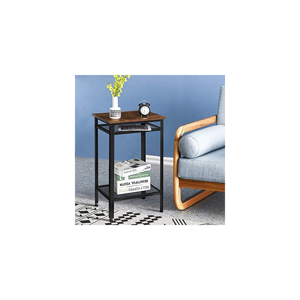 Tall Side Table End Tables with 2-Tier Mesh Shelves, 30 inches Tall 3-Tier Telephone Table for Living Room, Kitchen and Offic