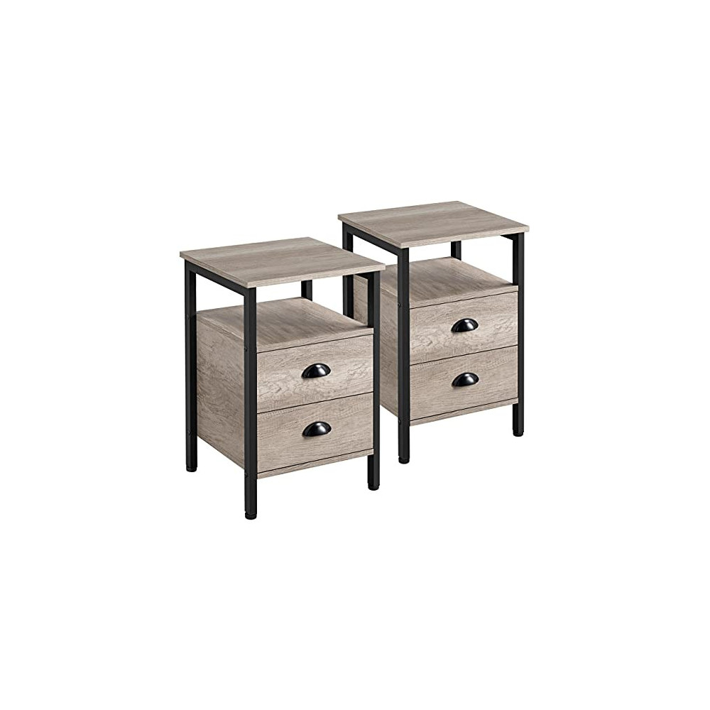 Yaheetech 2PCS Side Table with 2 Drawers and Open Shelf, Rustic Wooden End Table for Living Room, Strong Metal Frame, Easy As