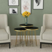 ADHW Living Room Table Set Set of 3 High Gloss Nesting End Tables -Round Wood Stacking Coffee Side Tables  Color : Black 