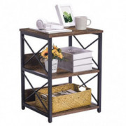 Giikin 3-Tier End Table, Side Table with Storage Shelf, X-Design Nightstand Sofa Side/End Storage Shelf Telephone Table for L