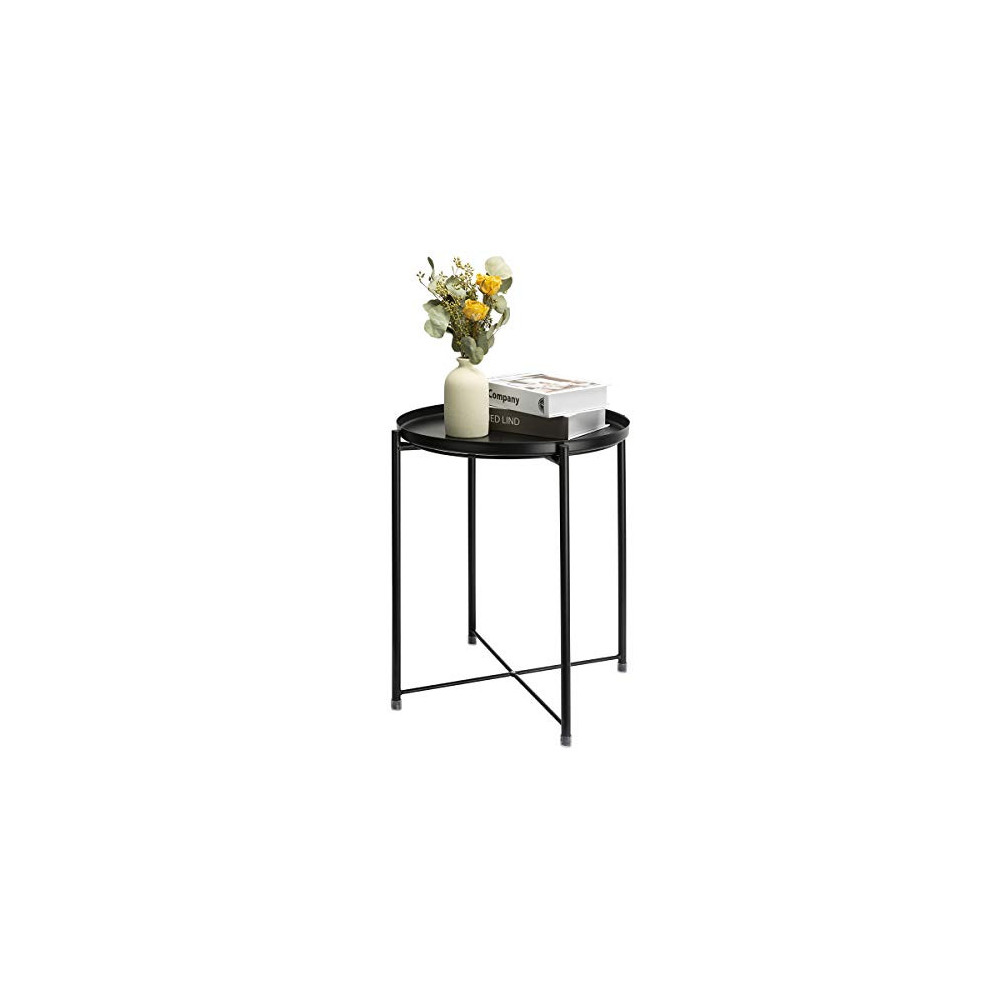 danpinera End Table, Side Table Metal Waterproof Small Coffee Table Sofa Side Table with Round Removable Tray for Living Room