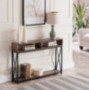 Reclaimed Weathered Oak Finish Top/Black Metal X-Design Frame 2-Tier Sofa Console Table with Two Storage Compartments