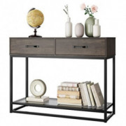Console Table with Drawers and Storage Shelf, Narrow Long Sofa Entryway Table for Living Room, Entryway, Hallway, Foyer, Dark