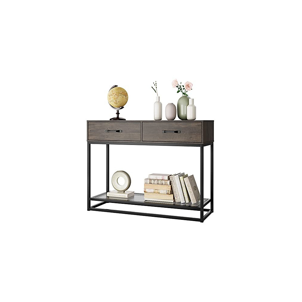 Console Table with Drawers and Storage Shelf, Narrow Long Sofa Entryway Table for Living Room, Entryway, Hallway, Foyer, Dark