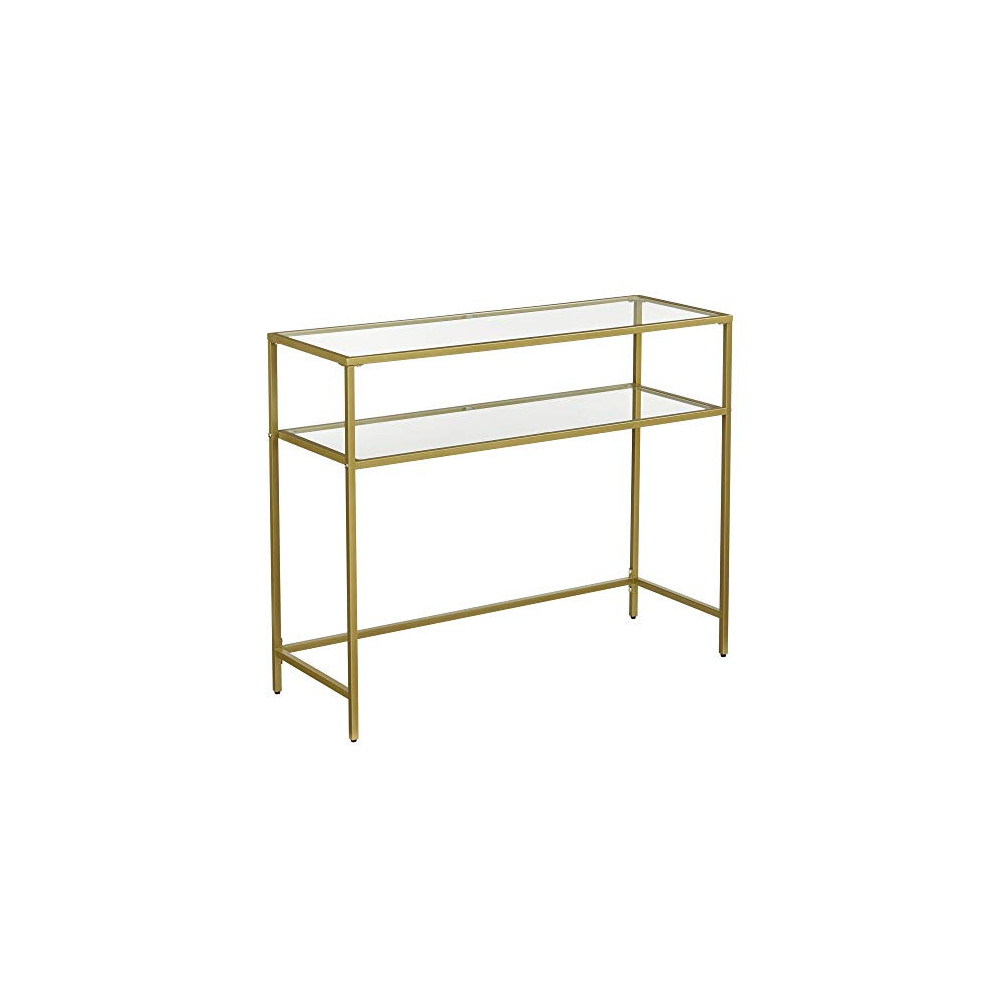 VASAGLE Console Table, Modern Sofa or Entryway Table, Tempered Glass Table, Metal Frame, 2 Shelves, Adjustable Feet, for Livi
