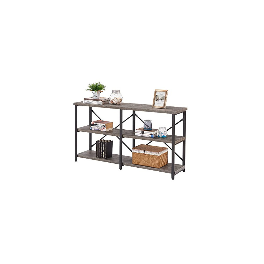 BON AUGURE Rustic Console Table Behind Sofa, Industrial Entryway Table with Storage Shelves, 3 Tier Long Bookshelves for Entr
