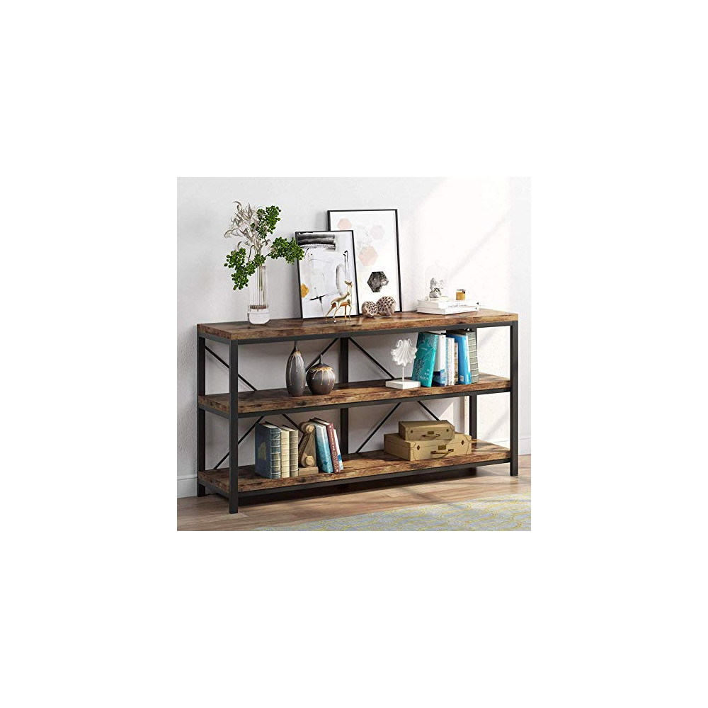 Sofa Table, 3 Tiers TV Console TV Stand Long Sofa Table with Storage Shelves for Hallyway, Living Room, 55 Inch