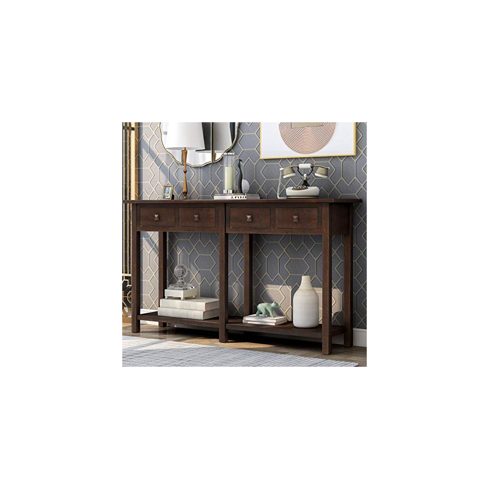Merax Narrow Console Sofa Table Sideboard with Drawers and Long Shelf for Living Room, Entryway/Hallway, Espresso