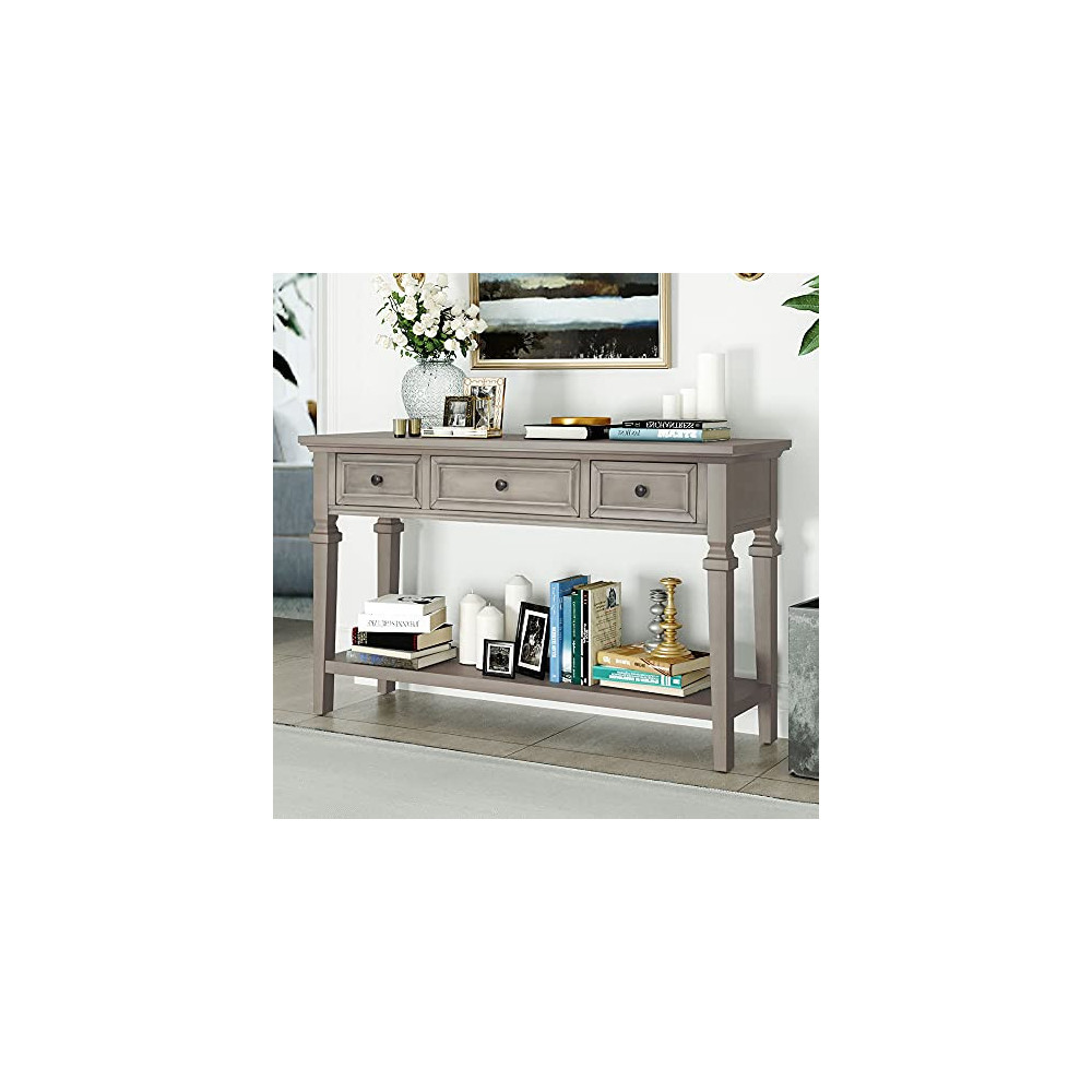 Console Table with Drawers and Shelf, Sofa Table Entryway Table for Entryway Living Room Hallway  Gray Wash 