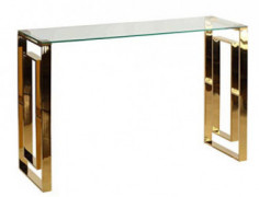 Cortesi Home Laila Console Table in Gold Stainless Steel and Clear Glass, 47" Wide