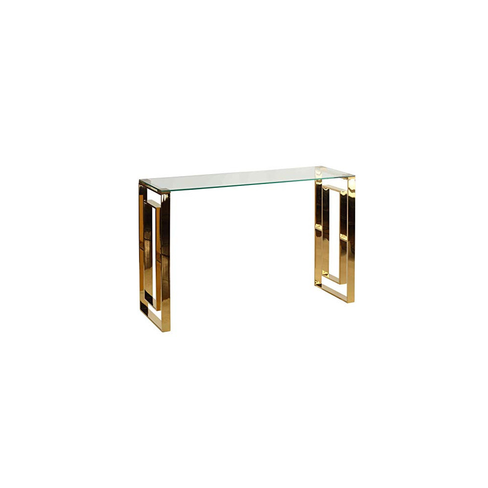Cortesi Home Laila Console Table in Gold Stainless Steel and Clear Glass, 47" Wide