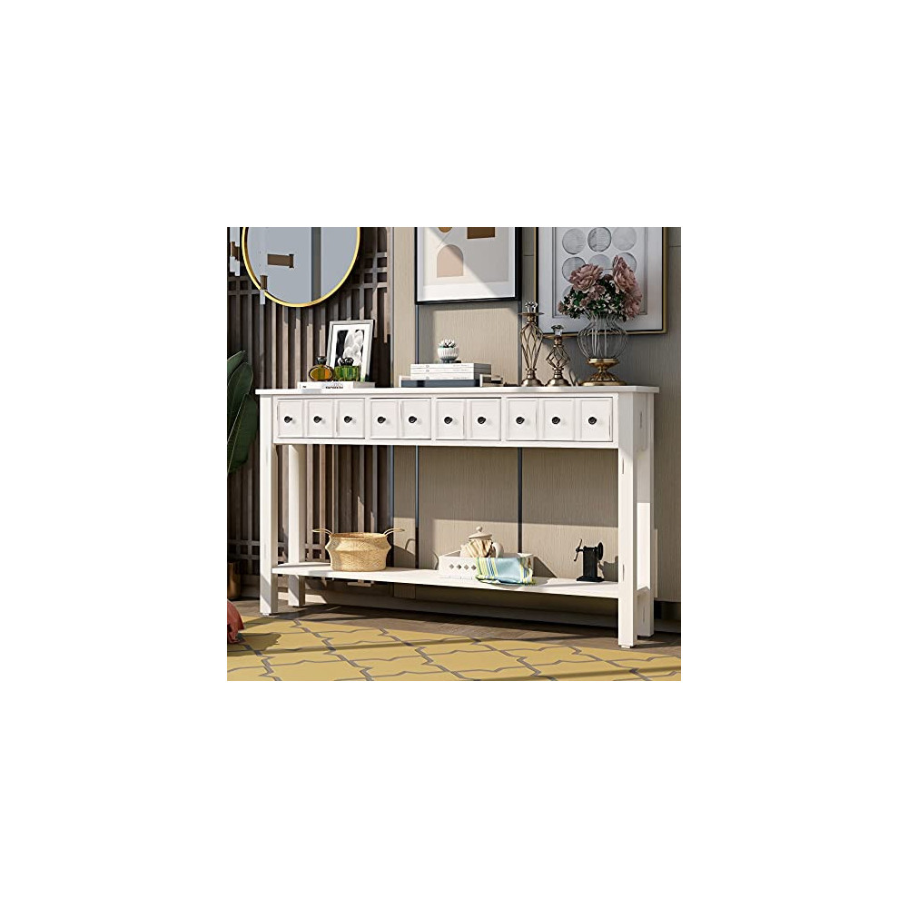 Merax 60" Long Console Sofa Table Sideboard with 2 Storage Drawers and Bottom Shelf for Living Room, Entryway/Hallway, Antiqu