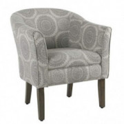 HomePop by Kinfine Fabric Upholstered Chair - Barrel Shaped Accent Chair, Grey Medallion