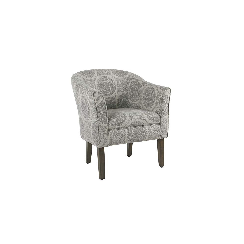 HomePop by Kinfine Fabric Upholstered Chair - Barrel Shaped Accent Chair, Grey Medallion