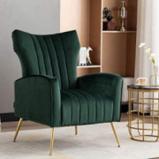 Artechworks Curved Tufted Accent Chair with Metal Gold Legs Velvet Upholstered Arm Club Leisure Modern Chair for Living Room 