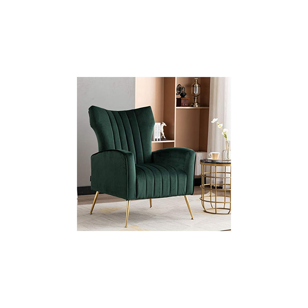 Artechworks Curved Tufted Accent Chair with Metal Gold Legs Velvet Upholstered Arm Club Leisure Modern Chair for Living Room 