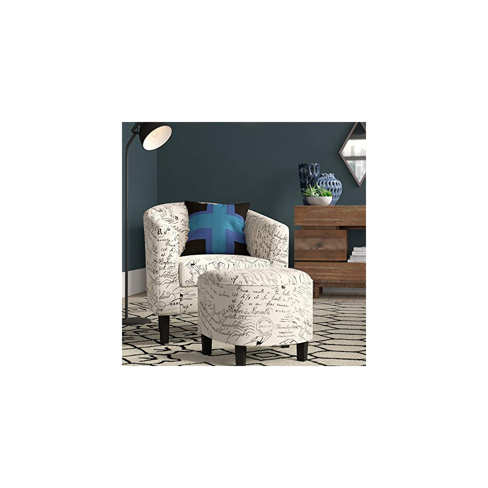 BELLEZE Modern Accent Club Chair with Ottoman Stylish Round Arms Curved Back Deep Barrel Design & Soft Cushion Linen Fabric U