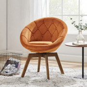 Volans Mid Century Modern Swivel Accent Chair, Velvet Vanity Chair with Round Tufted Back, Upholstered Lounge Chair with Wood