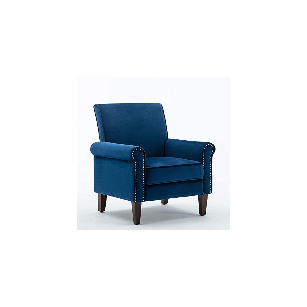 Morden Fort Bedroom Accent Chair, Velvet Upholstered Armchair for Living Room Bedroom Club Office-Navy Blue