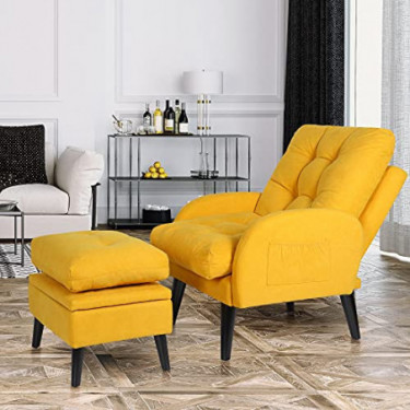 ELUCHANG Accent Chair with Ottoman Storage,Comfort Armchair with Adjustable Backrest and Side Pocket,Fabric Sofa Chair for Li