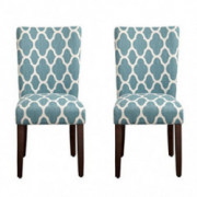 HomePop Parsons Classic Upholstered Accent Dining Chair, Set of 2, Teal and Cream Geometric