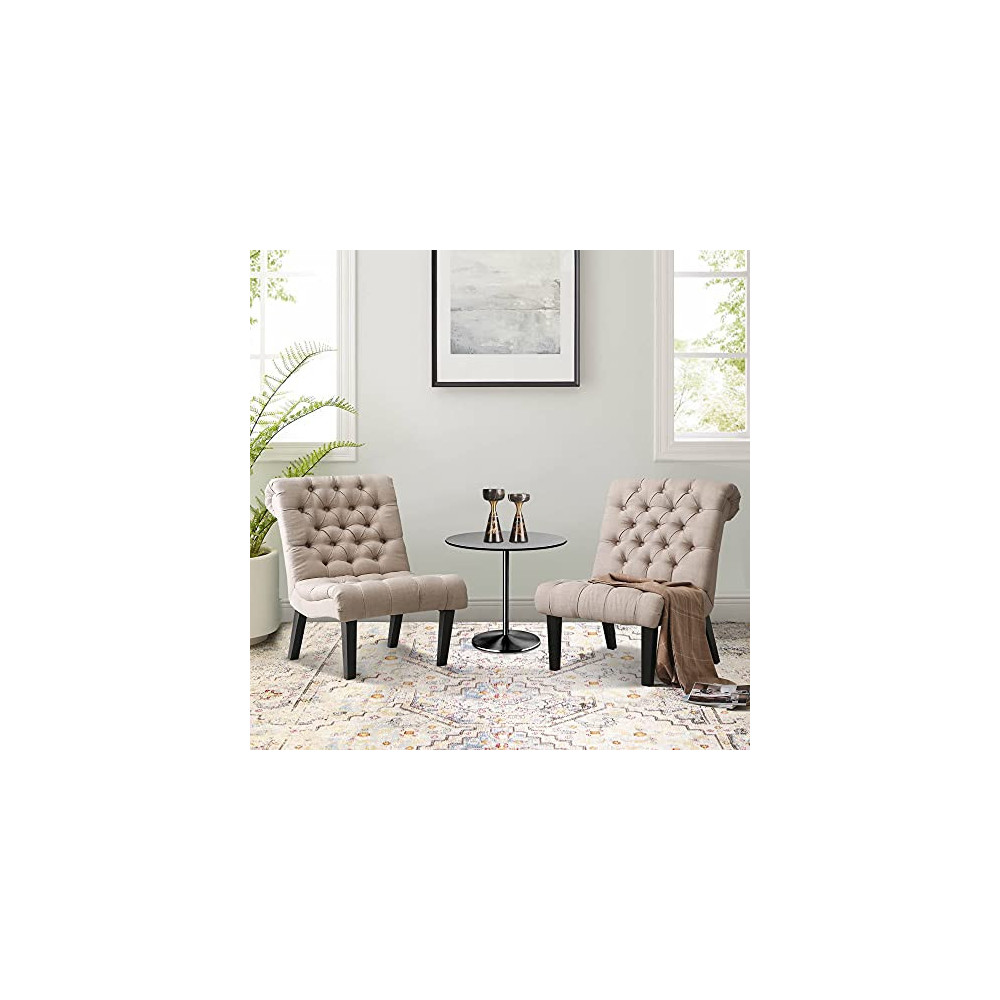 Haobo Armless Accent Chairs with Button Tufted for Living Room or Reception Room  Set of 2  Livingroom Chair, Khaki
