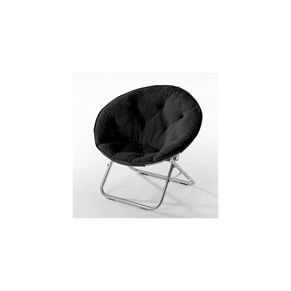 Urban Shop Super Soft Faux Fur Saucer Chair With Folding Metal Frame, Black