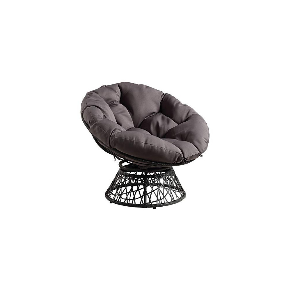 OSP Home Furnishings Wicker Papasan Chair with 360-Degree Swivel, Grey Frame with Grey Cushion