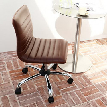 Jean Derce Armless Office Desk Chair, Low Back Computer Task Chair with PU Leather and Adjustable Swivel Rolling  Brown 