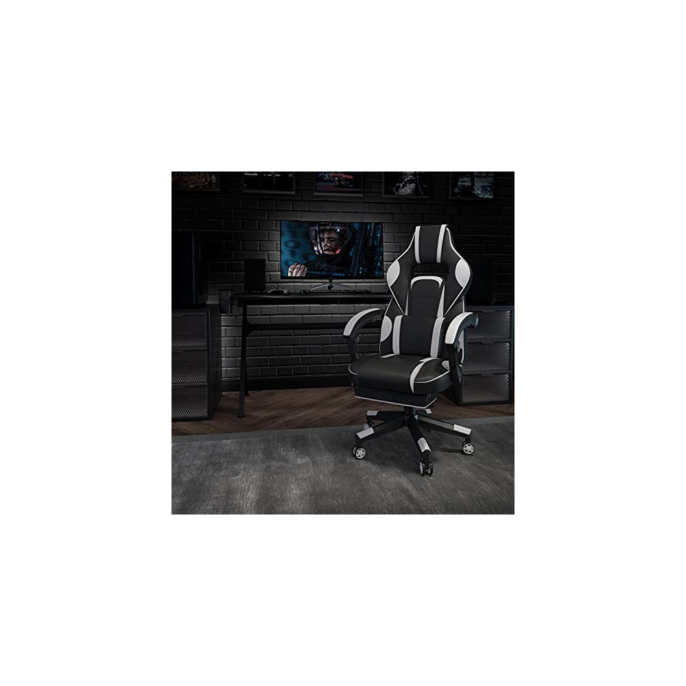 Flash Furniture X40 Gaming Chair Racing Ergonomic Computer Chair with Fully Reclining Back/Arms, Slide-Out Footrest, Massagin