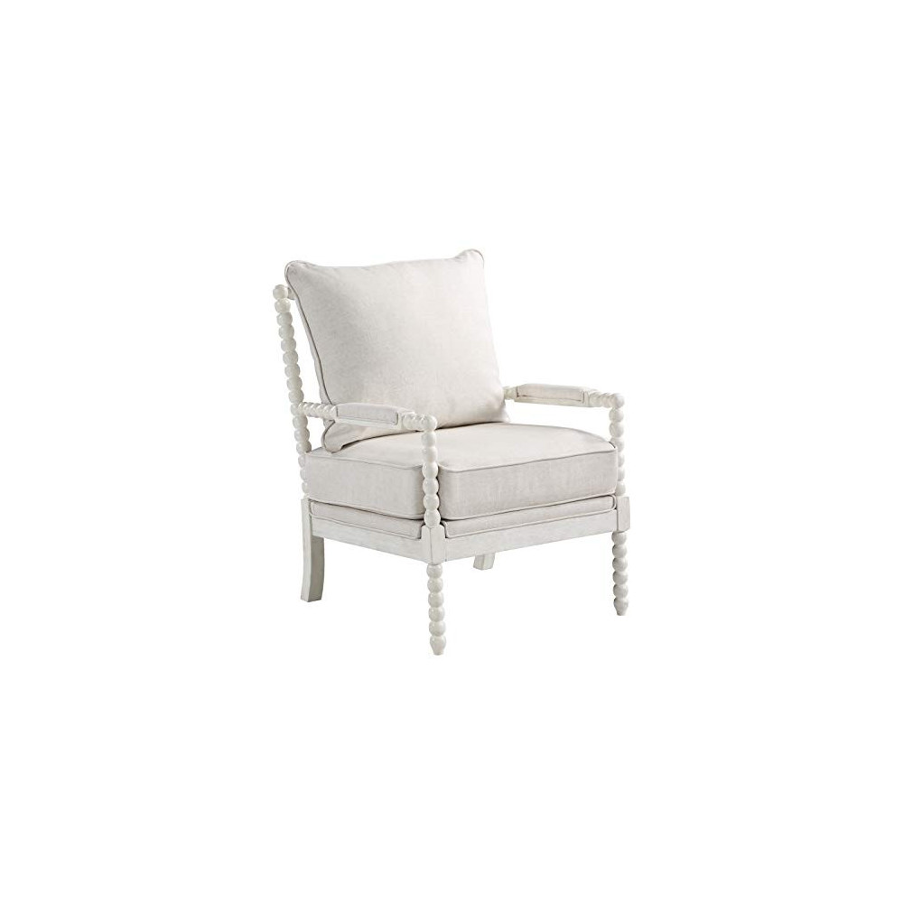 OSP Home Furnishings Kaylee Spindle Accent Chair, White Frame with Linen Fabric