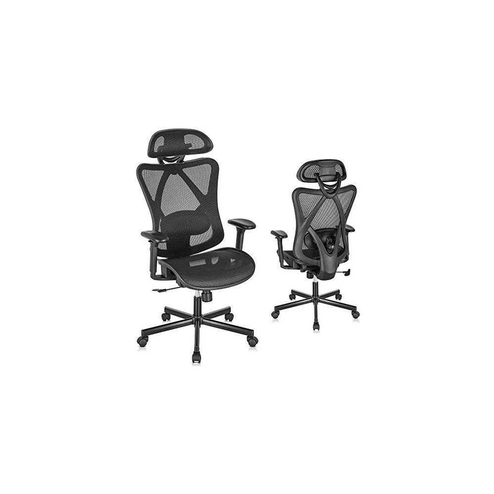 SUNNOW Ergonomic Office Chair, Mesh Computer Desk Chair with Adjustable Lumbar Support, Armrest, Headrest - High Back Executi