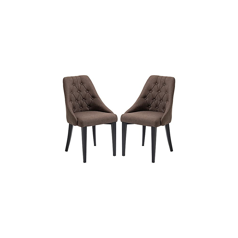 HOMCOM Set of 2 Modern Style Dining Chairs, Button Tufted High Back Side Chairs with Upholstered Seat, Steel Legs for Living 