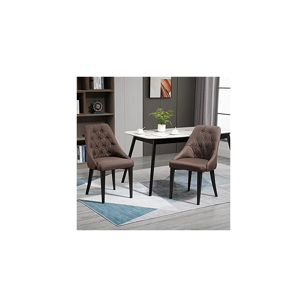 HOMCOM Set of 2 Modern Style Dining Chairs, Button Tufted High ...