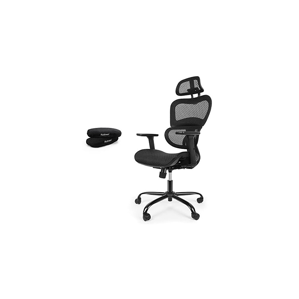 Rottnen ErgoRo Ergonomic Office Chair-Rolling Desk Chair with 3D Adjustable Armrest & Memory Foam Armrest Pads, 3D Lumbar Sup