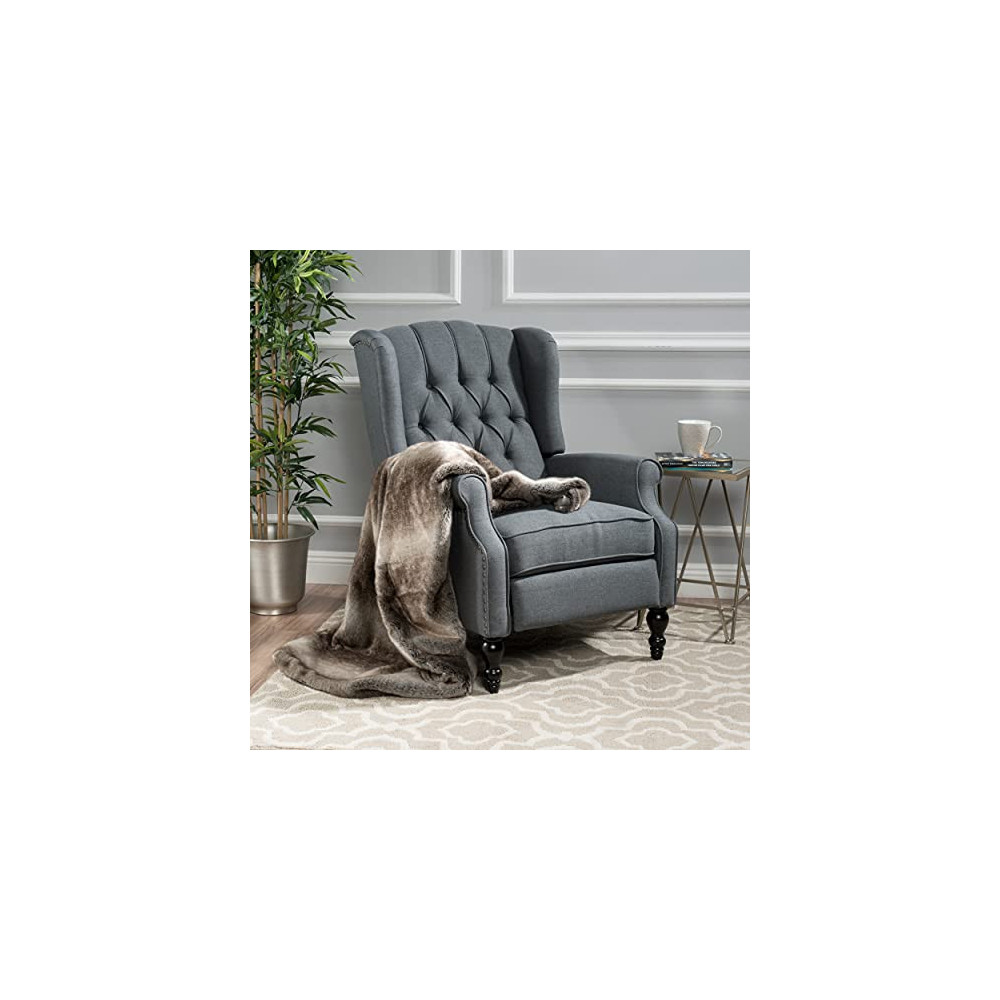 GDF Studio Elizabeth Tufted Charcoal Fabric Recliner Arm Chair