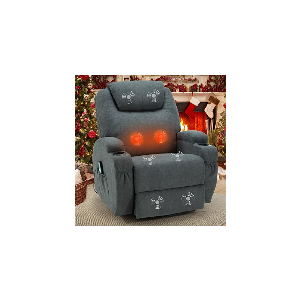 YODOLLA Massage Recliner Chair Heated Rocker Recliner Living Room Chair Home Theater Lounge Seat with Cup Holder  Dark Grey 