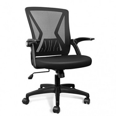 QOROOS Mesh Office Chair Ergonomic Mid Back Swivel Black Mesh Desk Chair Flip Up Arms with Lumbar Support Computer Chair Adju