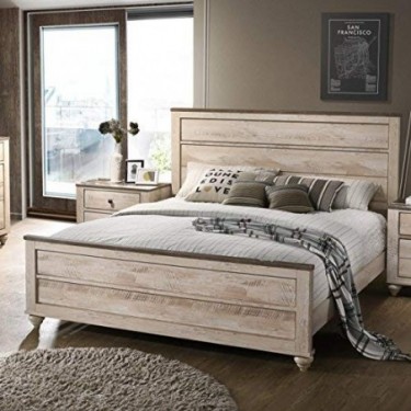 Roundhill Furniture Imerland Contemporary White Wash Finish 5 Piece Bedroom Set,